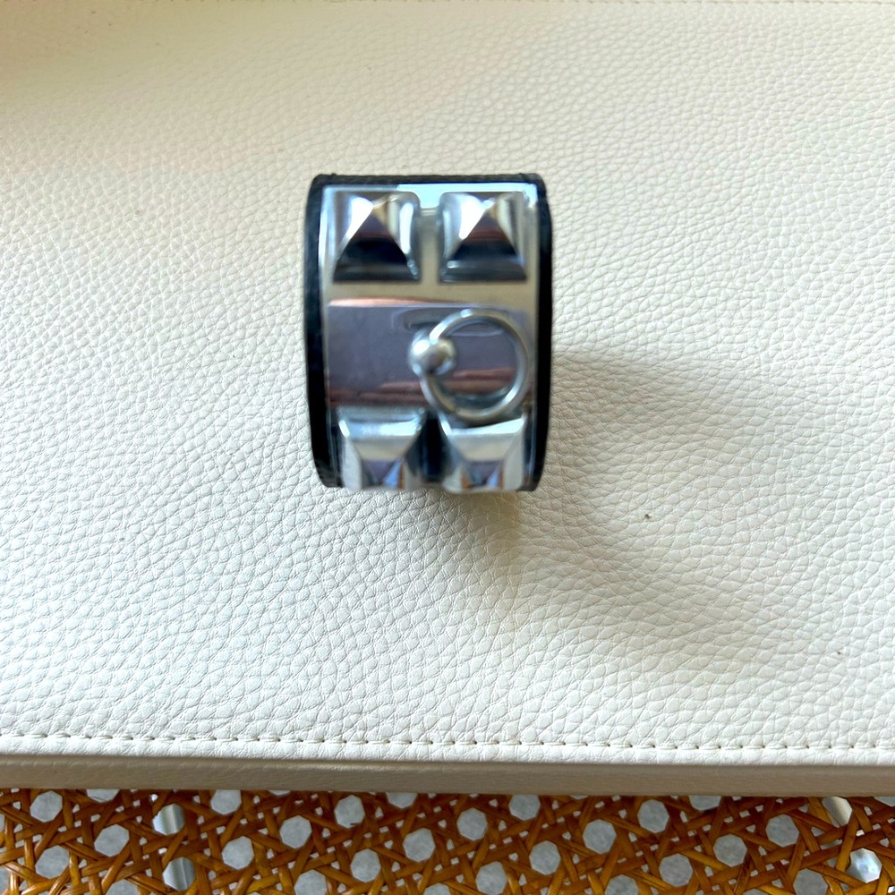 Real leather, studded bracelet cuff